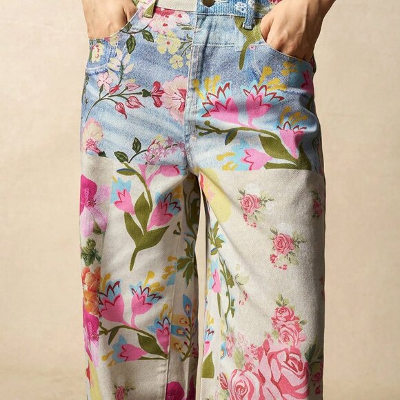 Multicolor Casual Women's Woven Printed Loose Wide-Leg Pants - Picture 5 of 7